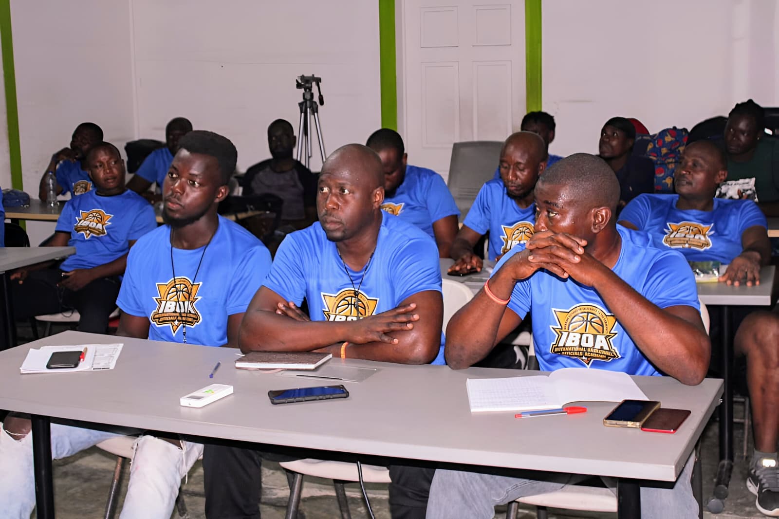 IBOA basketball officials participating in a referee education and development camp session.
